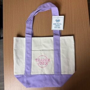 NWT 2026 Limited Trader Joe’s Mini Pastel Canvas Tote Bag - Purple